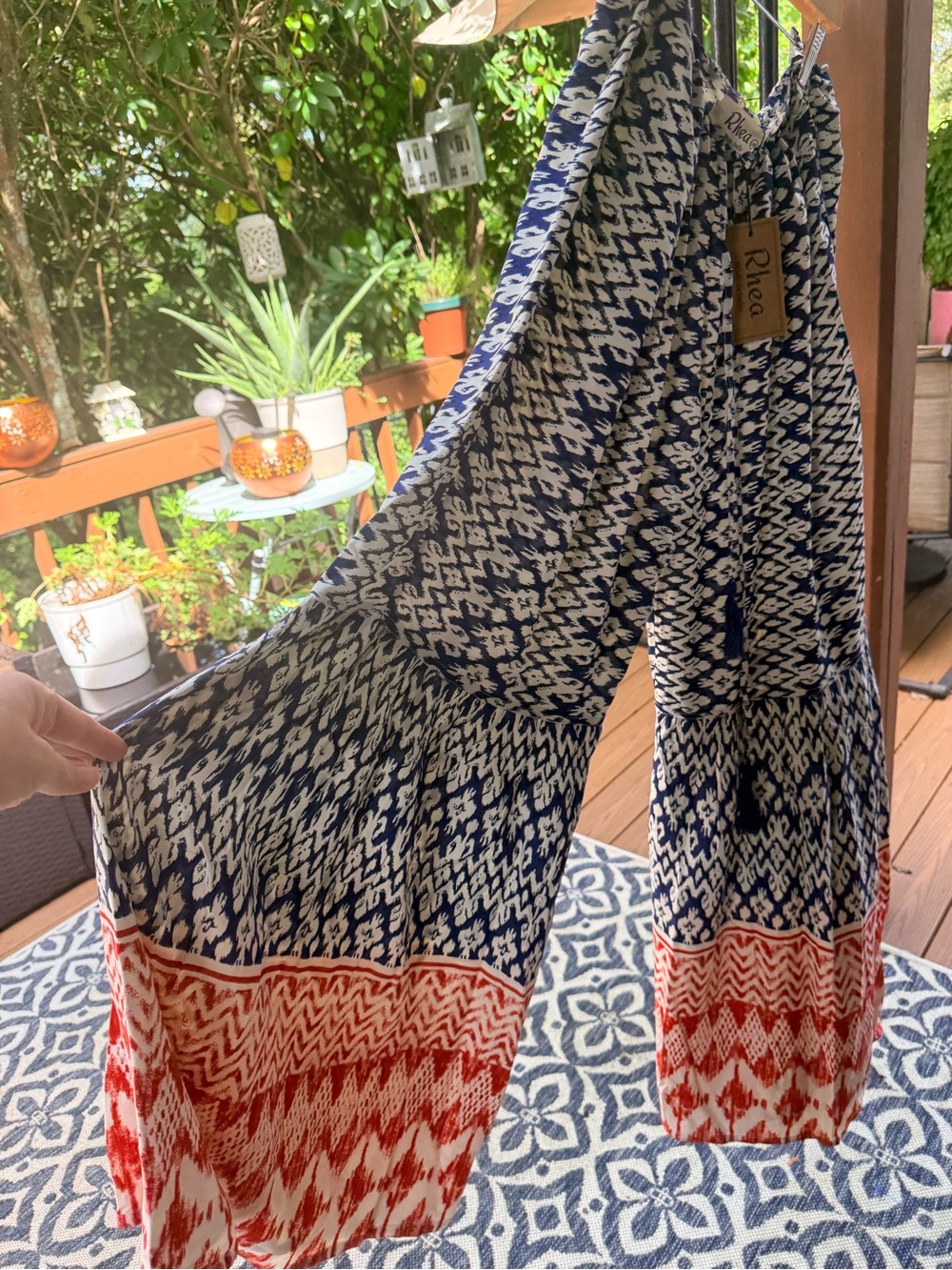 Rhea Navy, Ivory & Red Wide-Leg Palazzo Biba Pants size lg/xl